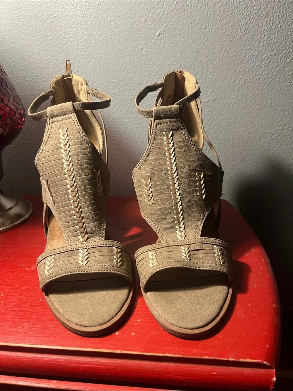 Maurices Elsy Arrow Embroidered Strappy Sandal.
